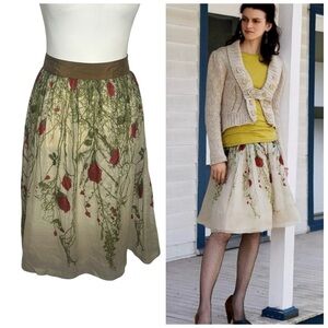 Anthropologie Viola Silk Floral midi skirt EUC Sz 14 vintage boho fairy festival